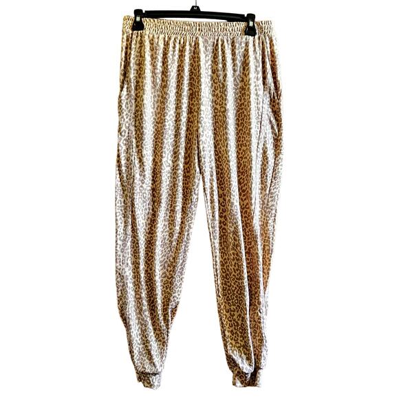 Cream and Tan Leppard Print Jogger Pants Size Medium - Picture 1 of 4